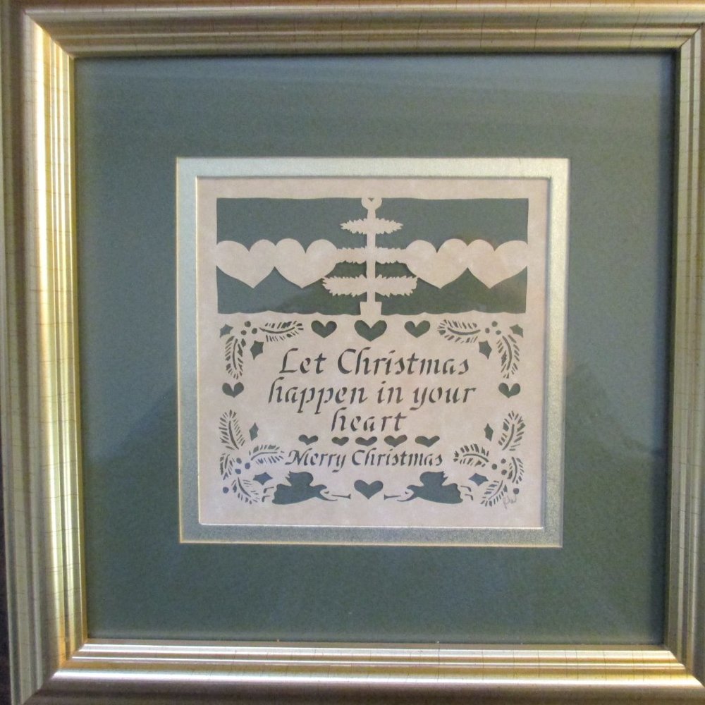Scissor cut Christmas Angel vintage framed Artwork